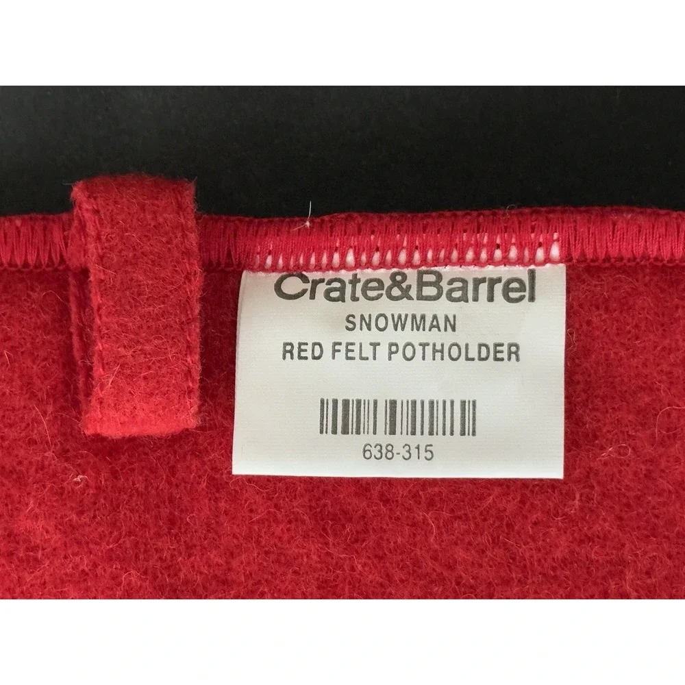 Crate & Barrel CHRISTMAS SNOWMAN Oven Mitt & Pot Holder Red Wool/Felt - Set of 2